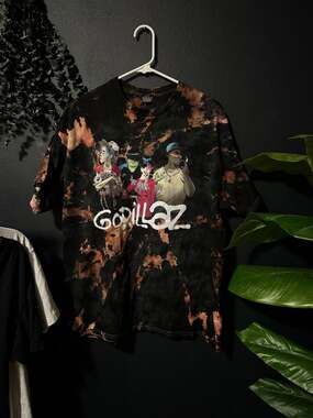 Gorillaz Band Graphic T-Shirt with Bleach Tie-Dye Wash